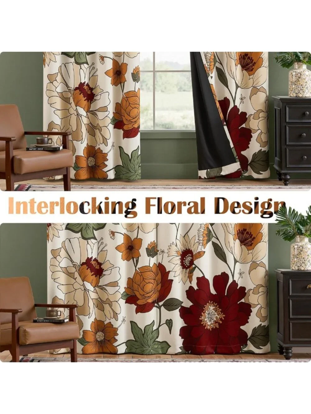 Beige Boho Floral Blackout Curtains - 84 Inch Grommet 2 Panels for Privacy